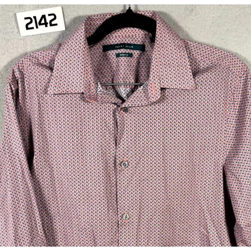 Perry Ellis Shirt Mens Small Multicolor Geometric Print Cotton Stretch Button Up